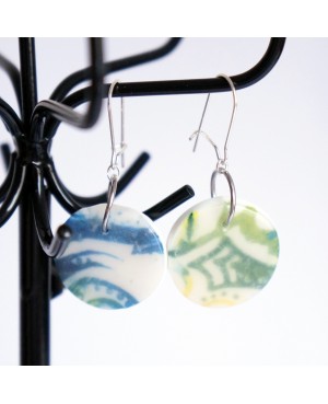Green and white round earrings Earrings