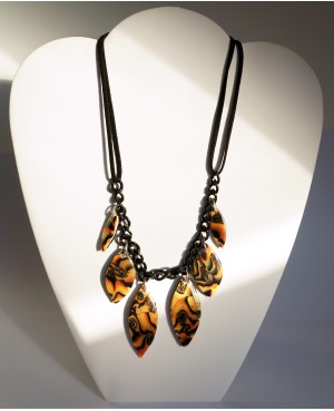 Multicolored, mid-length necklace with handmade elongated pearls Mid-length necklaces