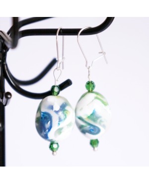 Green and white drop earrings Earrings