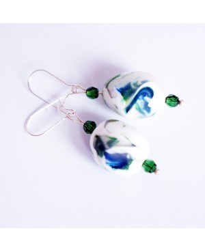 Boucles d'oreilles pendantes vertes et blanches Boucles d'oreilles