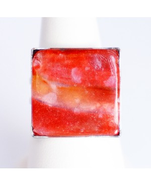 Red and orange handmade square ring Quirky and polymer clay rings