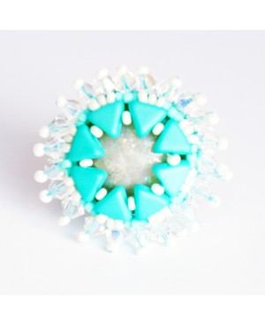 Completely handmade turquoise and white ring Bead and Swarovski crystal rings