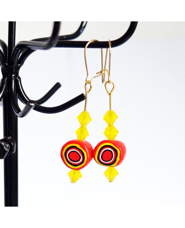 Boucles d'oreilles "cibles" jaune et orange