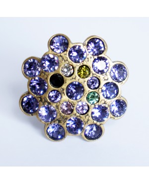Purple and multicolor adjustable ring with Swarovski crystal Bead and Swarovski crystal rings