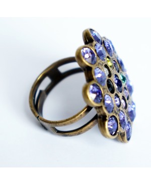 Purple and multicolor adjustable ring with Swarovski crystal Bead and Swarovski crystal rings