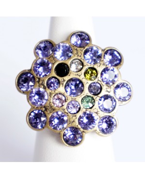 Purple and multicolor adjustable ring with Swarovski crystal Bead and Swarovski crystal rings
