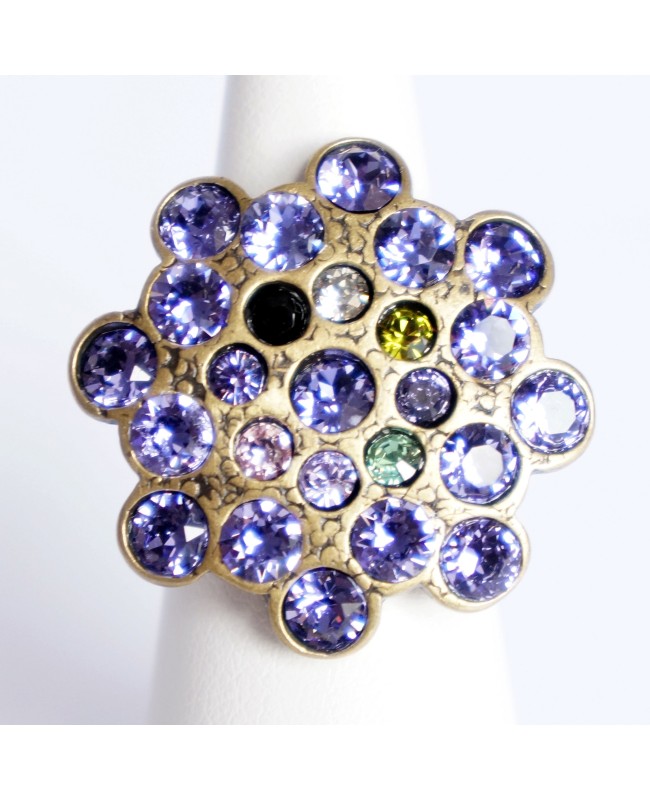 Purple and multicolor adjustable ring with Swarovski crystal Bead and Swarovski crystal rings