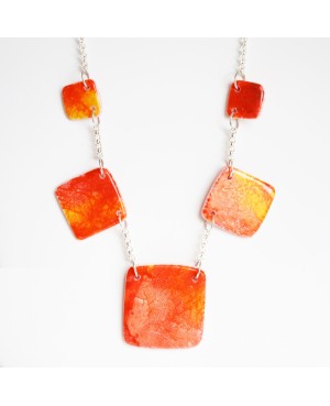 Square fantasy necklace in orange and yellow Mid-length necklaces
