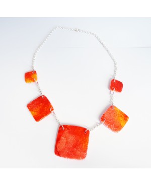 Square fantasy necklace in orange and yellow Mid-length necklaces
