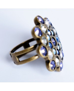 Bague réglable violette, blanche et bleue en cristal de Swarovski Bagues fantaisie en perles, cristal et résine