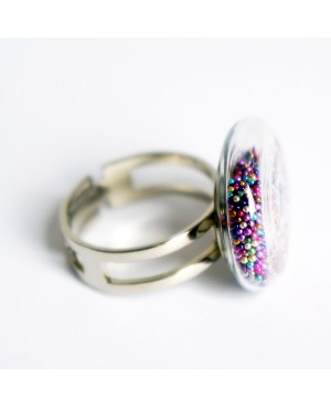 Bague en microbilles multicolores - dôme plat Bagues en microperles ou microbilles