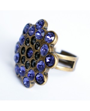 Purple and white adjustable ring with Swarovski diamantes Bead and Swarovski crystal rings