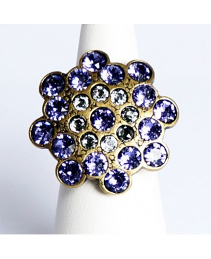 Bague réglable violette et blanche en strass Swarovski Bagues fantaisie en perles, cristal et résine