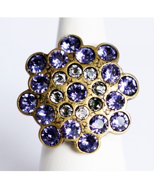 Bague réglable violette et blanche en strass Swarovski Bagues fantaisie en perles, cristal et résine