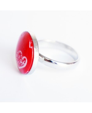 Small red ring with little white heart Quirky and polymer clay rings