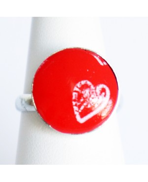 Small red ring with little white heart Quirky and polymer clay rings
