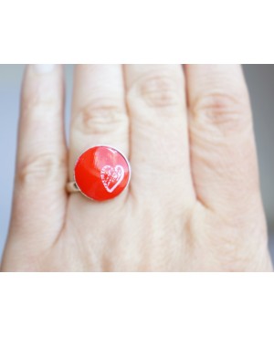 Small red ring with little white heart Quirky and polymer clay rings