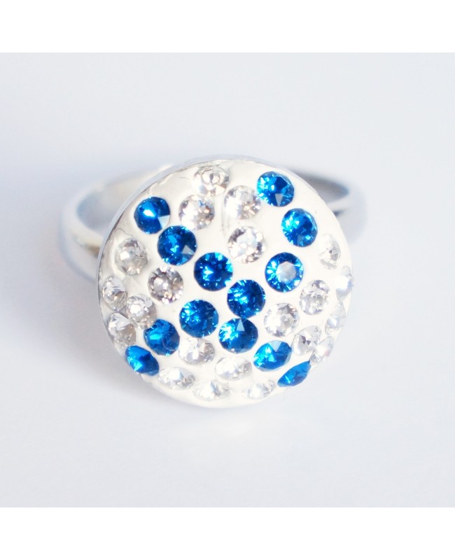 Blue and white ring with Swarovski crystal Bead and Swarovski crystal rings