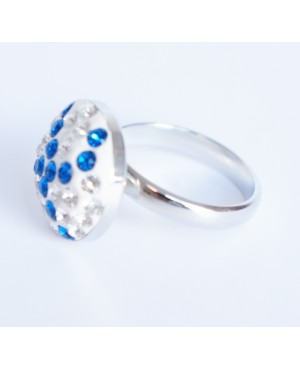 Blue and white ring with Swarovski crystal Bead and Swarovski crystal rings