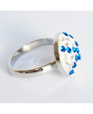 Blue and white ring with Swarovski crystal Bead and Swarovski crystal rings
