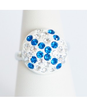 Blue and white ring with Swarovski crystal Bead and Swarovski crystal rings