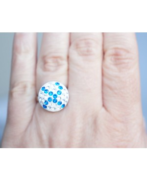 Blue and white ring with Swarovski crystal Bead and Swarovski crystal rings