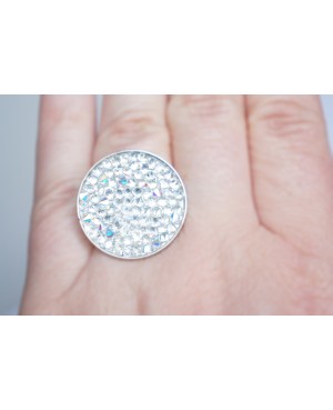 Grande bague argentée avec toupies en cristal de Swarovski Bagues fantaisie en perles, cristal et résine