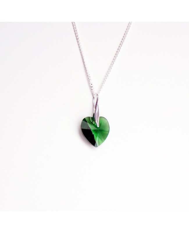 Collier coeur en cristal transparent vert