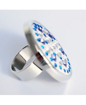 Grande bague multicolore imitation pierres précieuses Bagues fantaisie en perles, cristal et résine
