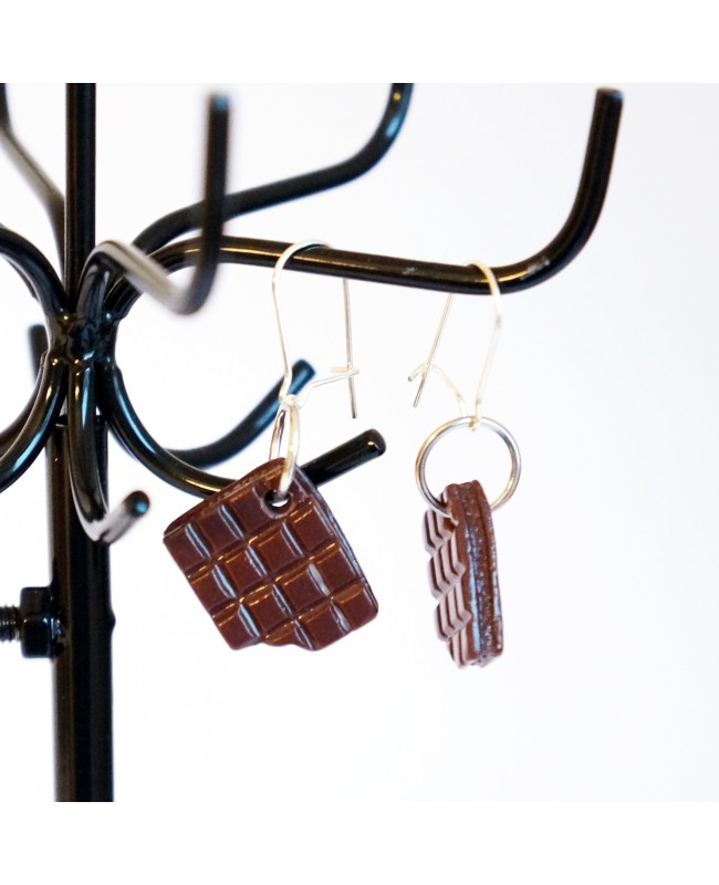 Boucles d'oreilles tablettes de carreaux de chocolat