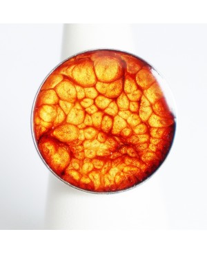 Bague réglable rouge avec des reflets jaunes Bagues en peinture et résine