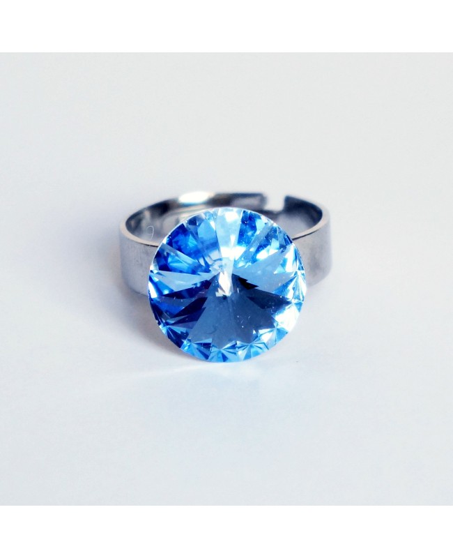 Bague imitation "saphir" bleu en cristal de Swarovski Bagues "solitaire" en cristal