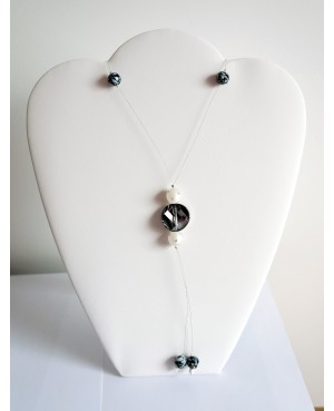 Sautoir noir et blanc en perles en cristal et polaris Sautoirs ou colliers longs