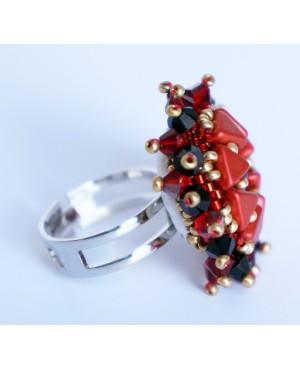 Bague rouge et noire en perles et conçue à la main Bagues fantaisie en perles, cristal et résine