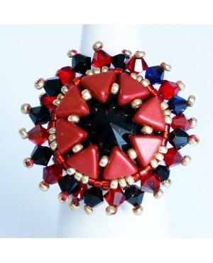 Bague rouge et noire en perles et conçue à la main Bagues fantaisie en perles, cristal et résine