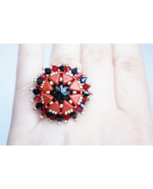 Bague rouge et noire en perles et conçue à la main Bagues fantaisie en perles, cristal et résine