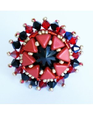 Bague rouge et noire en perles et conçue à la main Bagues fantaisie en perles, cristal et résine