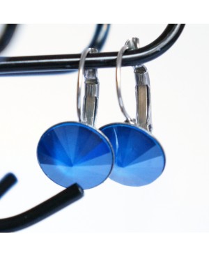 Boucles d'oreilles pendantes, rondes et bleues marines Boucles d'oreilles en perles et cristal