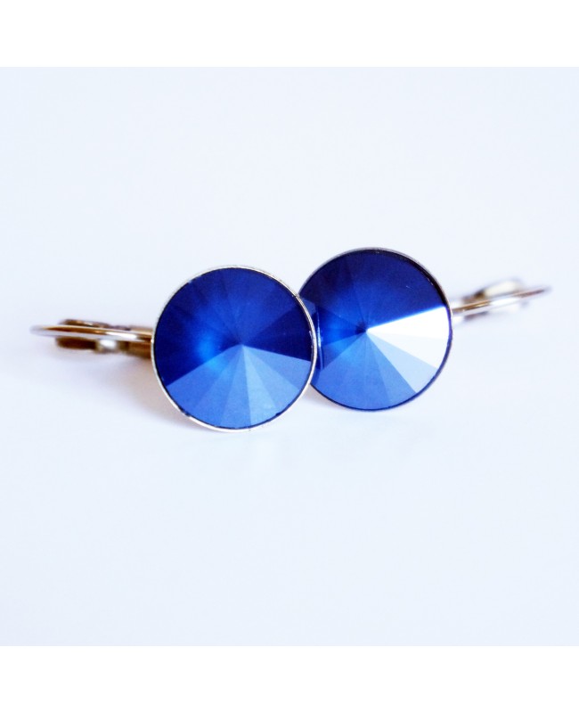 Boucles d'oreilles pendantes, rondes et bleues marines