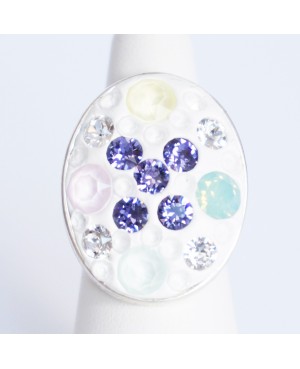 Bague multicolore ovale en cristaux de Swarovski Bagues fantaisie en perles, cristal et résine