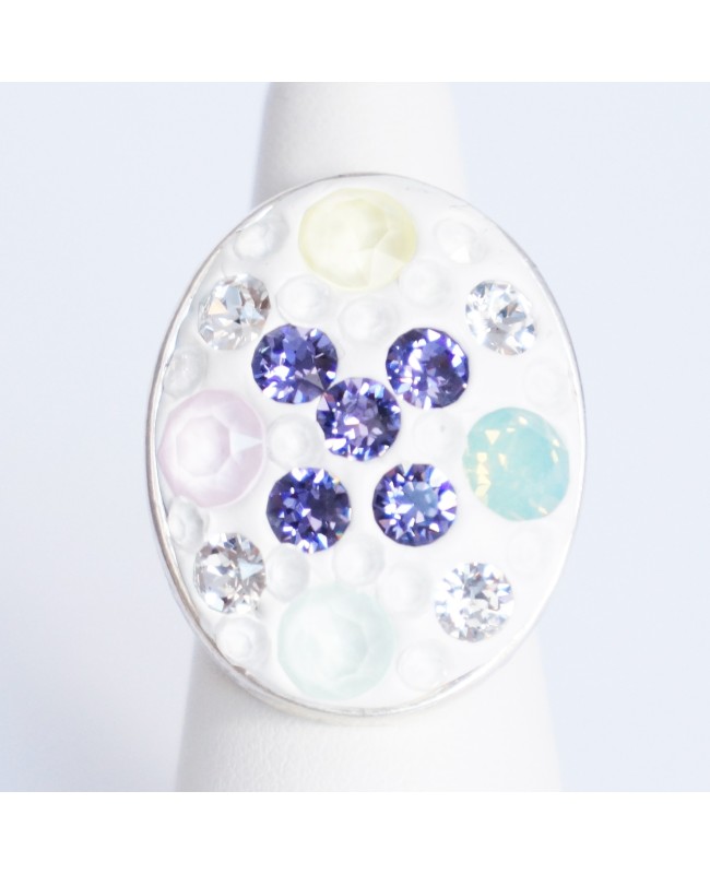 Bague multicolore ovale en cristaux de Swarovski Bagues fantaisie en perles, cristal et résine