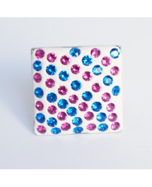 Square-shaped blue and pink ring Bead and Swarovski crystal rings