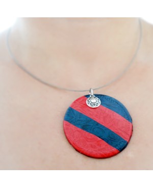 Round red and navy blue pendant. Polymer clay pendants