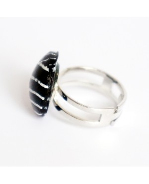 Small black ring with white stripes Quirky and polymer clay rings