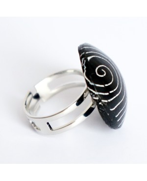 Black ring with white circles Quirky and polymer clay rings