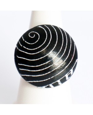Black ring with white circles Quirky and polymer clay rings