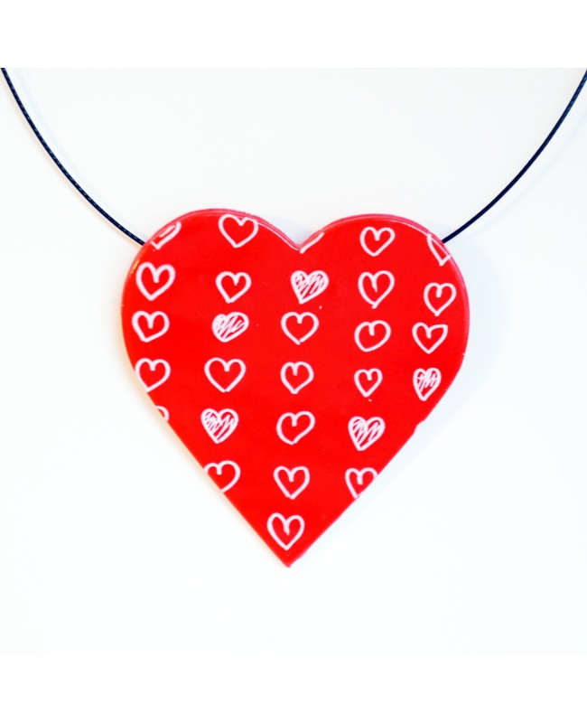 Big red pendant with white hearts