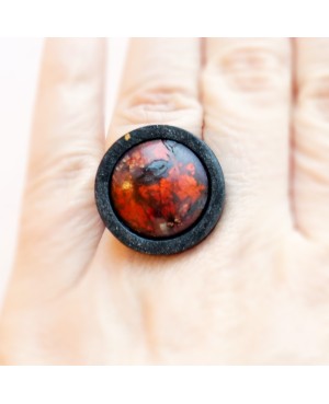 Petite bague réglable rouge et noire Bagues gourmandes et en pâte polymère