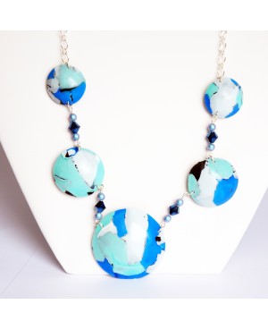 Collier long turquoise, bleu et blanc fait-main Colliers mi-longs