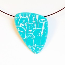 Blue pendant with cats and dogs